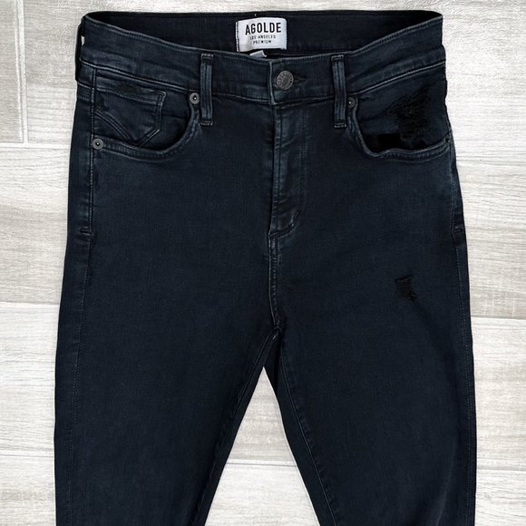 Agolde Sophie Hi Rise Skinny Jeans in Ruthless Dark Washed Black Blue Denim - Picture 4 of 14